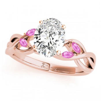 Oval Pink Sapphires Vine Leaf Engagement Ring 14k Rose Gold (1.50ct)