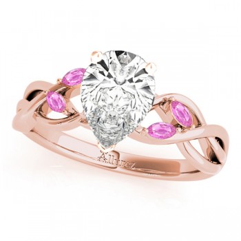 Pear Pink Sapphires Vine Leaf Engagement Ring 14k Rose Gold (1.00ct)