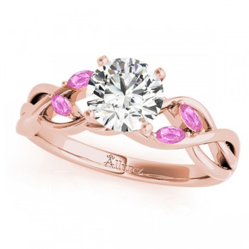 Round Pink Sapphires Vine Leaf Engagement Ring 14k Rose Gold (1.00ct)