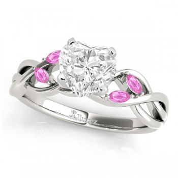 Heart Pink Sapphires Vine Leaf Engagement Ring 14k White Gold (1.00ct)