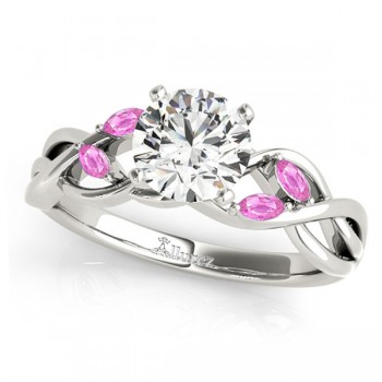 Round Pink Sapphires Vine Leaf Engagement Ring 14k White Gold (0.50ct)