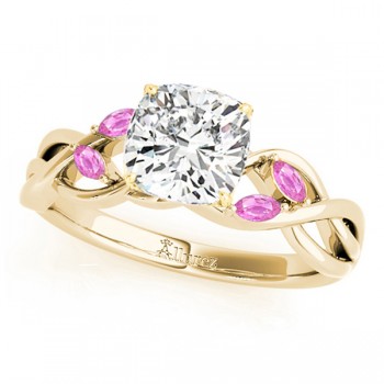 Cushion Pink Sapphires Vine Leaf Engagement Ring 14k Yellow Gold (1.50ct)