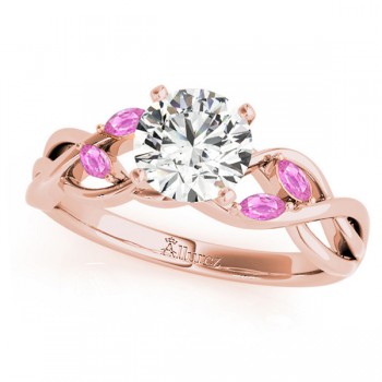 Twisted Round Pink Sapphires & Moissanite Engagement Ring 18k Rose Gold (1.50ct)