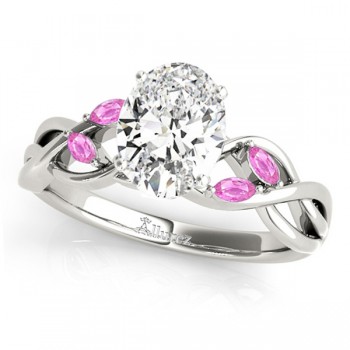 Oval Pink Sapphires Vine Leaf Engagement Ring 18k White Gold (1.50ct)