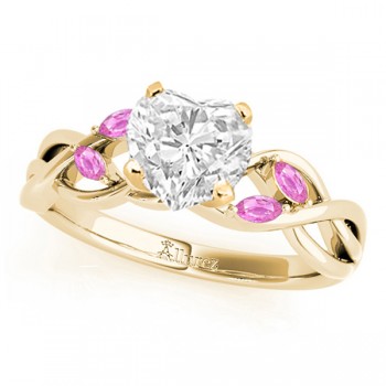 Heart Pink Sapphires Vine Leaf Engagement Ring 18k Yellow Gold (1.50ct)