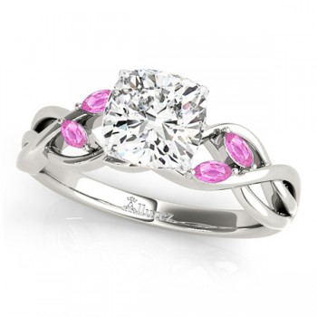 Twisted Cushion Pink Sapphires Vine Leaf Engagement Ring Platinum (1.00ct)