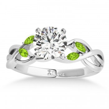 Peridot Marquise Vine Leaf Engagement Ring 18k White Gold (0.20ct)