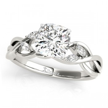 Twisted Cushion Diamonds Vine Leaf Engagement Ring Platinum (1.50ct)