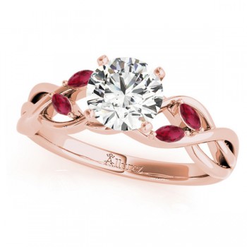 Twisted Round Rubies & Moissanite Engagement Ring 14k Rose Gold (0.50ct)