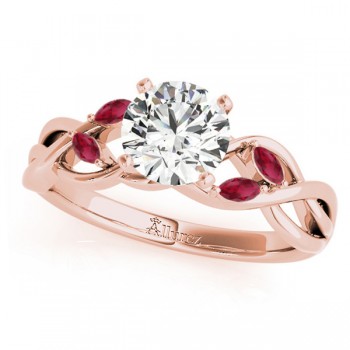 Twisted Round Rubies Vine Leaf Engagement Ring 14k Rose Gold (0.50ct)