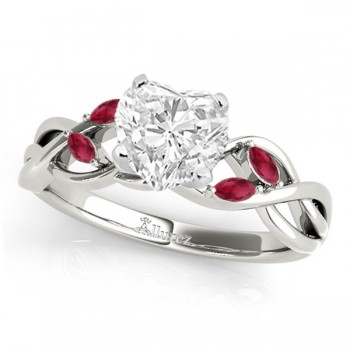 Twisted Heart Rubies Vine Leaf Engagement Ring 14k White Gold (1.00ct)