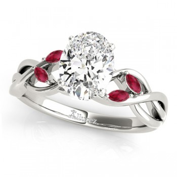Twisted Oval Rubies Vine Leaf Engagement Ring 14k White Gold (1.50ct)