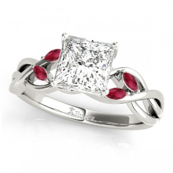 Twisted Princess Rubies Vine Leaf Engagement Ring 14k White Gold (1.00ct)