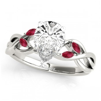 Twisted Pear Rubies Vine Leaf Engagement Ring 14k White Gold (1.50ct)