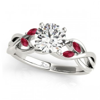 Twisted Round Rubies Vine Leaf Engagement Ring 14k White Gold (0.50ct)