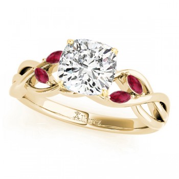 Twisted Cushion Rubies Vine Leaf Engagement Ring 14k Yellow Gold (1.50ct)