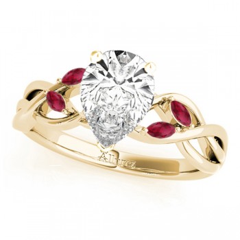 Twisted Pear Rubies Vine Leaf Engagement Ring 14k Yellow Gold (1.50ct)