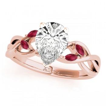 Twisted Pear Rubies Vine Leaf Engagement Ring 18k Rose Gold (1.50ct)