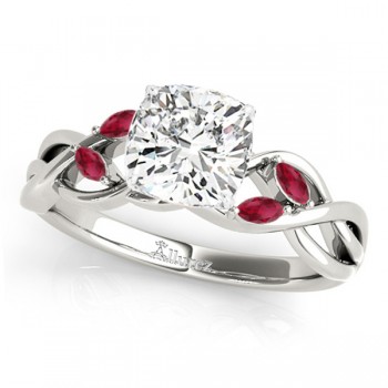 Twisted Cushion Rubies Vine Leaf Engagement Ring 18k White Gold (1.00ct)