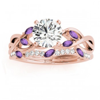 Marquise Amethyst & Diamond Bridal Set Setting 14k Rose Gold (0.43ct)