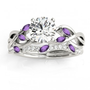 Marquise Amethyst & Diamond Bridal Set Setting 14k White Gold (0.43ct)