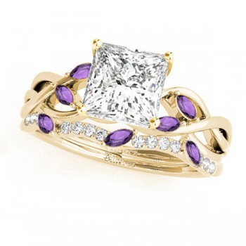 Twisted Princess Amethysts & Diamonds Bridal Sets 14k Yellow Gold (1.73ct)