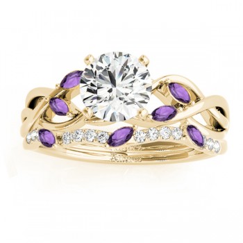 Marquise Amethyst & Diamond Bridal Set Setting 14k Yellow Gold (0.43ct)