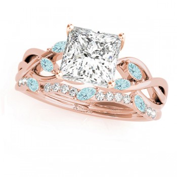 Twisted Princess Aquamarines & Diamonds Bridal Sets 14k Rose Gold (1.73ct)