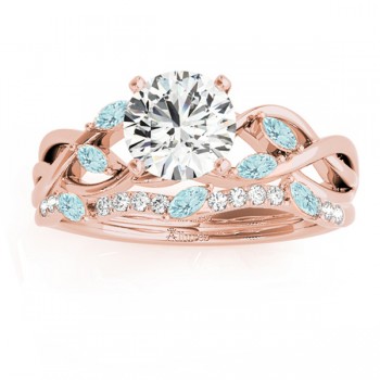 Marquise Aquamarine & Diamond Bridal Set Setting 14k Rose Gold (0.43ct)