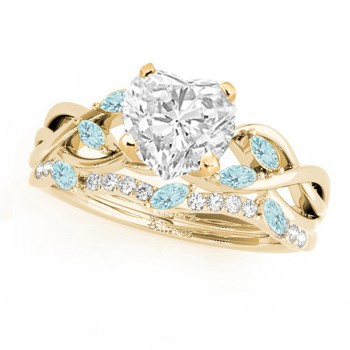 Twisted Heart Aquamarines & Diamonds Bridal Sets 14k Yellow Gold (1.23ct)
