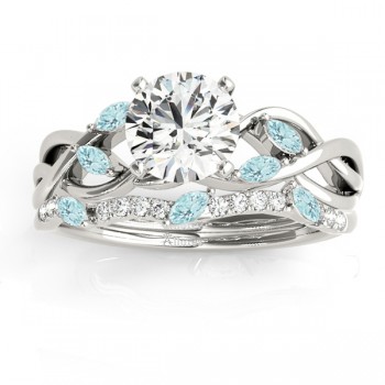 Marquise Aquamarine & Diamond Bridal Set Setting 18k White Gold (0.43ct)