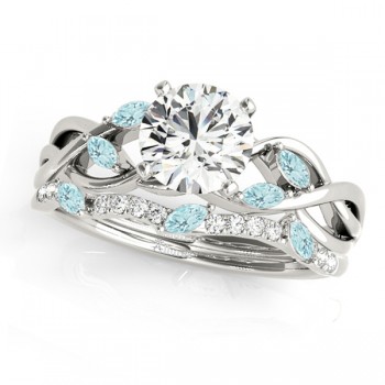 Twisted Round Aquamarines & Diamonds Bridal Sets Platinum (1.23ct)