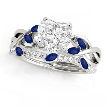 Twisted Heart Blue Sapphires & Diamonds Bridal Sets 14k White Gold (1.23ct)