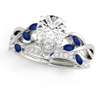 Twisted Pear Blue Sapphires & Diamonds Bridal Sets 14k White Gold (1.73ct)