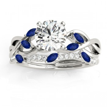 Marquise Blue Sapphire & Diamond Bridal Set Setting 14k White Gold (0.43ct)