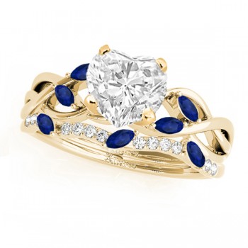 Twisted Heart Blue Sapphires & Diamonds Bridal Sets 14k Yellow Gold (1.23ct)