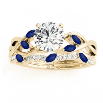 Marquise Blue Sapphire & Diamond Bridal Set Setting 14k Yellow Gold (0.43ct)