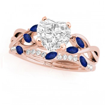 Twisted Heart Blue Sapphires & Diamonds Bridal Sets 18k Rose Gold (1.73ct)