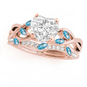 Twisted Heart Blue Topazes & Diamonds Bridal Sets 14k Rose Gold (1.23ct)