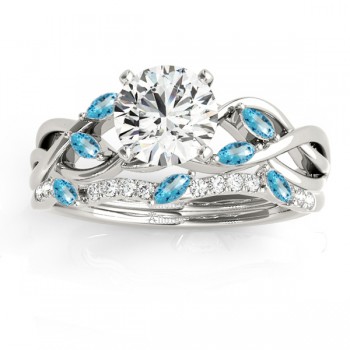 Marquise Blue Topaz & Diamond Bridal Set Setting 14k White Gold (0.43ct)