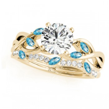 Twisted Round Blue Topazes & Moissanites Bridal Sets 14k Yellow Gold (1.73ct)