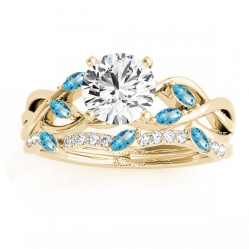 Marquise Blue Topaz & Diamond Bridal Set Setting 14k Yellow Gold (0.43ct)