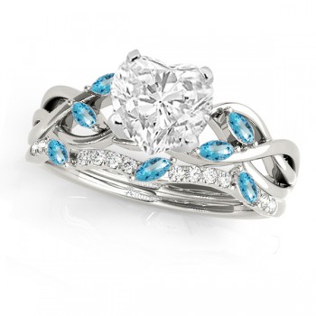 Twisted Heart Blue Topazes & Diamonds Bridal Sets 18k White Gold (1.23ct)