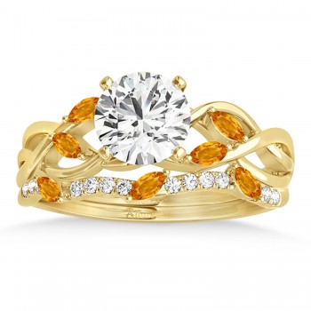 Marquise Citrine & Diamond Bridal Set Setting 14k Yellow Gold (0.43ct)