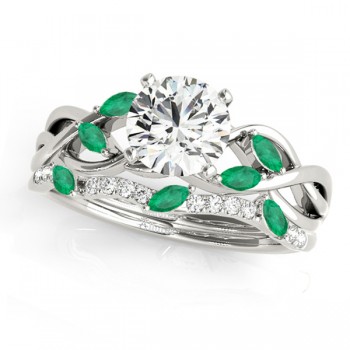 Twisted Round Emeralds & Diamonds Bridal Sets 14k White Gold (0.73ct)