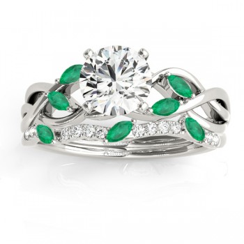 Marquise Emerald & Diamond Bridal Set Setting 14k White Gold (0.43ct)