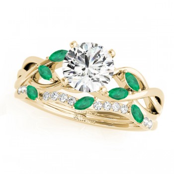 Twisted Round Emeralds & Diamonds Bridal Sets 14k Yellow Gold (0.73ct)