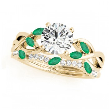 Twisted Round Emeralds & Moissanites Bridal Sets 18k Yellow Gold (0.73ct)