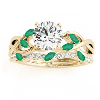 Marquise Emerald & Diamond Bridal Set Setting 18k Yellow Gold (0.43ct)