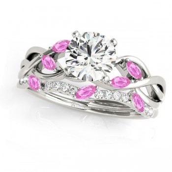Twisted Round Pink Sapphires & Moissanites Bridal Sets 14k White Gold (0.73ct)